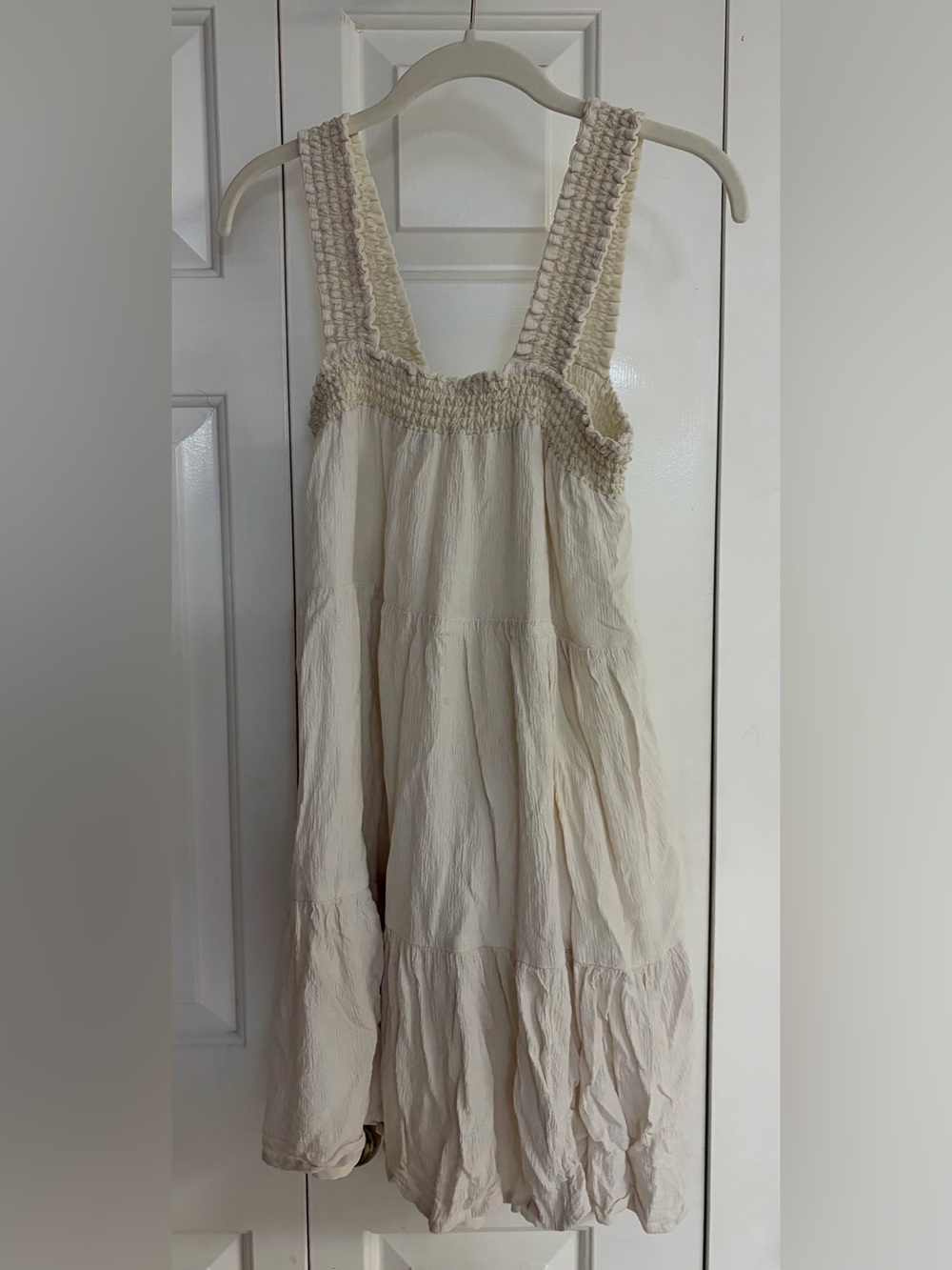 American Eagle Smocked Strap Cream Sundress